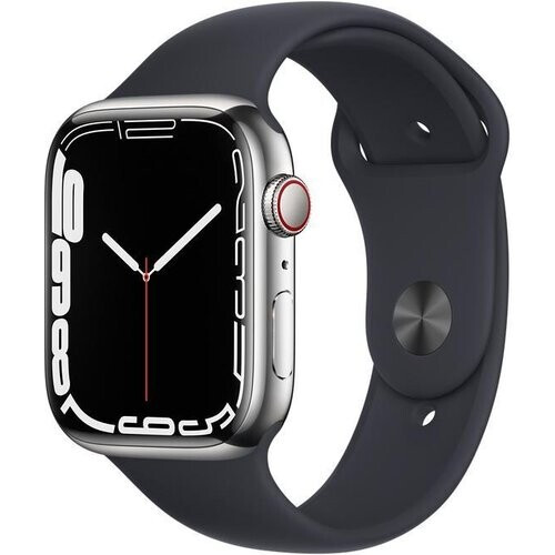Apple Watch Series 7 (2021) GPS + Cellular 45 mm - Acier inoxydable Argent - Bracelet sport Noir