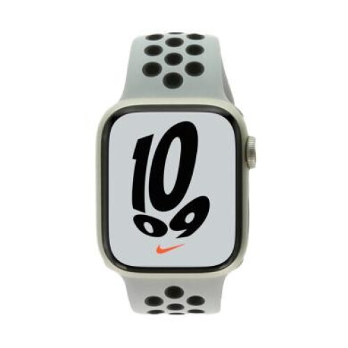 Apple Watch Series 7 Nike GPS 45mm Aluminium lumière stellaire Bracelet Sport platinum/noir - bon état