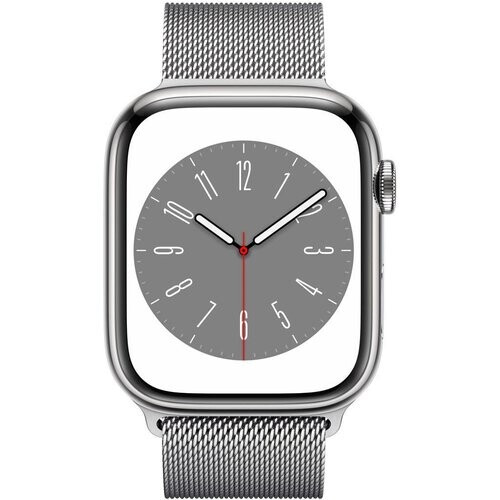 Apple Watch Series 8 (2022) GPS + Cellular 45 mm - Acier inoxydable Argent - Bracelet milanais Gris