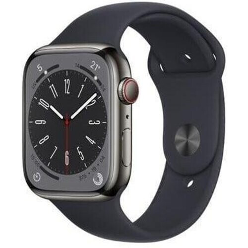 Apple Watch Series 8 (2022) GPS + Cellular 45 mm - Acier inoxydable Graphite - Bracelet sport Noir